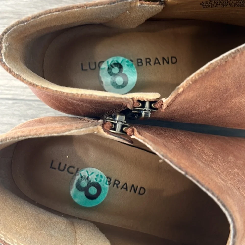Lucky Brand Booties Brown Leather Burklee Size 8 - Picture 9 of 10